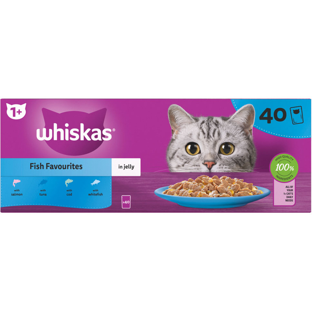 Whiskas 1+ Fish Favourites in Jelly Adult Wet Cat Food 85g 40 Pack Image 3