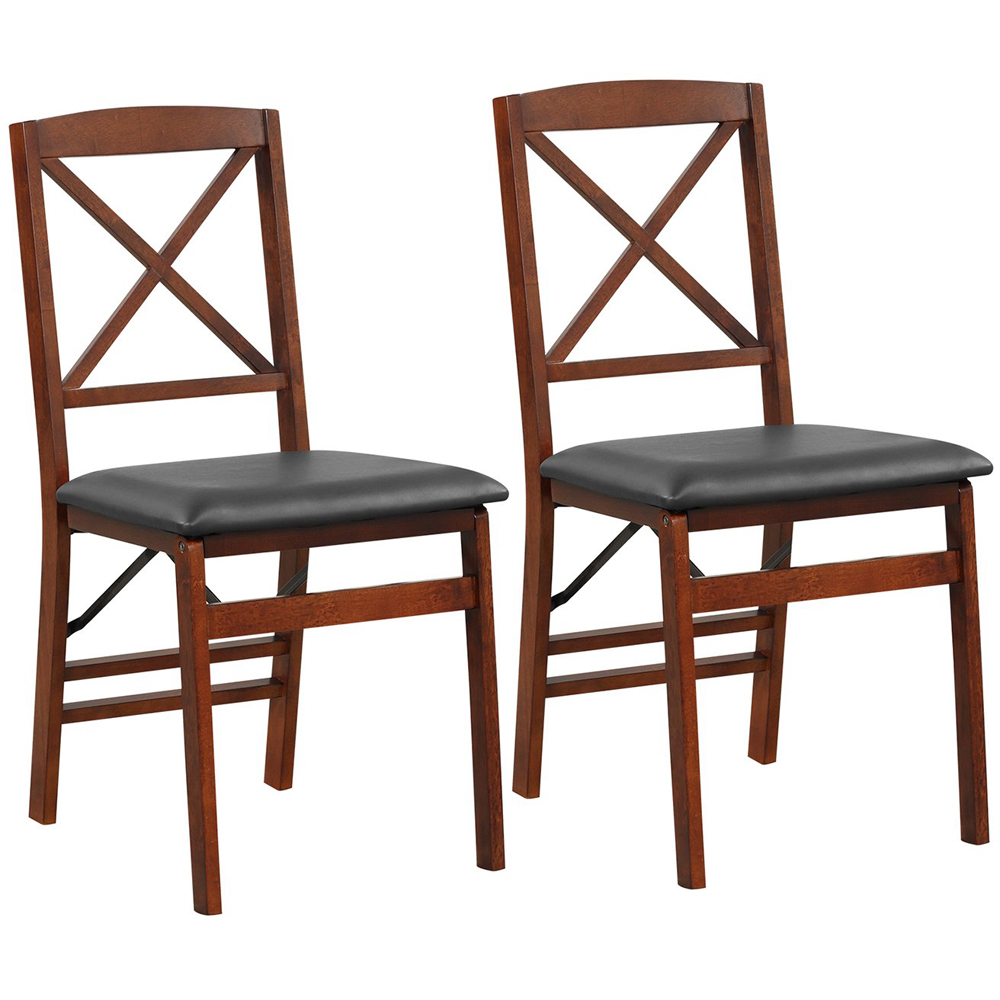 Costway Set of 2 Brown High Back Wooden Dining Chair Image 2