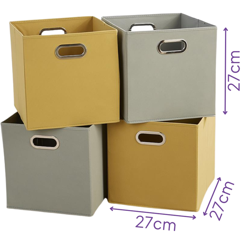 Home Source Grey and Yellow Fabric Large Storage Box 4 Pack Image 6