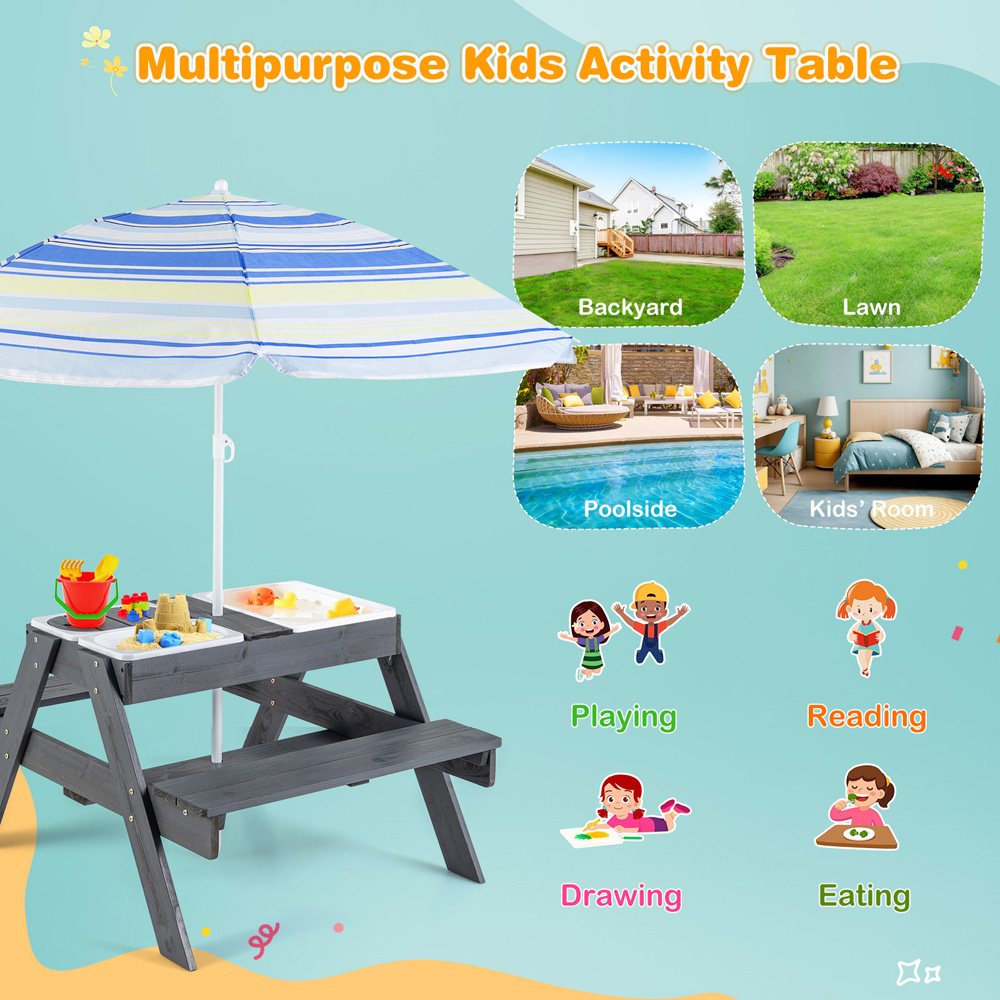 Costway Grey 4 in 1 Kids Sand and Water Storage Table Image 6