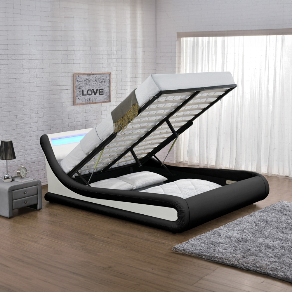 Home Detail Galaxy Double Black And White Faux Leather Ottoman Bed Frame Image 4