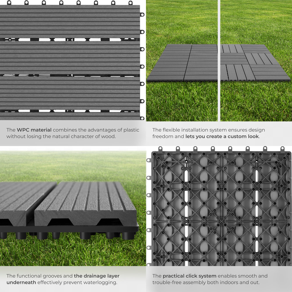 tectake Tegulas Grey Wood Lock Composite Decking 22 Pack Image 4