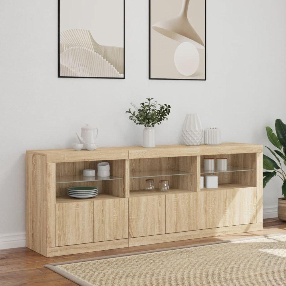 vidaXL 6 Door 6 Shelf Sonoma Oak Wide Sideboard with LED Lights Image 8