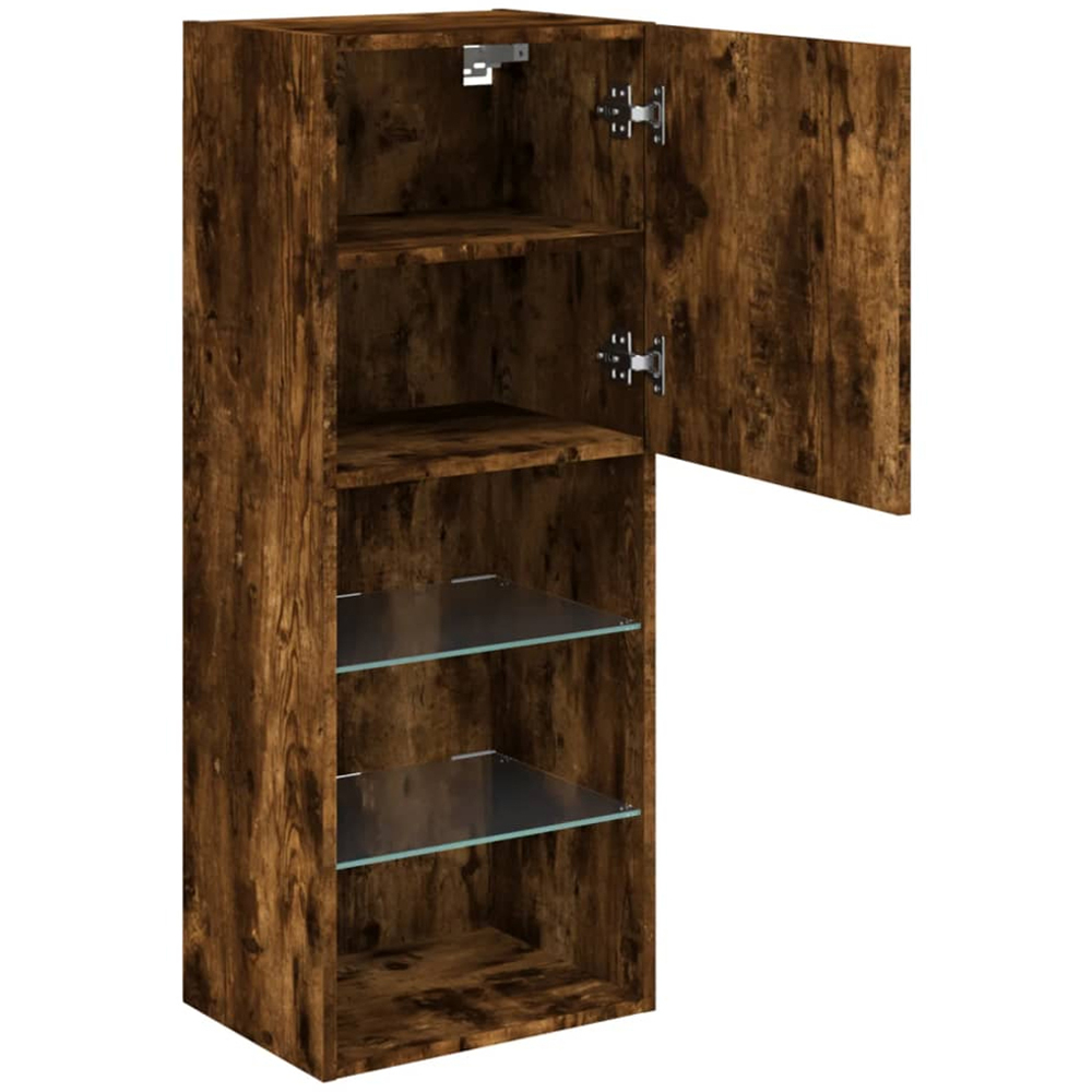 vidaXL Single Door 3 Shelf Smoked Oak Wall Mounted LED TV Cabinet Image 8