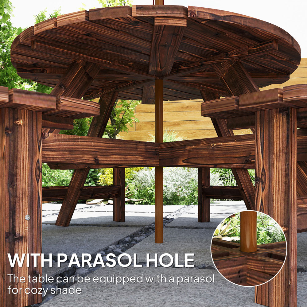Outsunny 8 Seater Wooden Round Garden Dining Set with Parasol Hole Tan Image 7