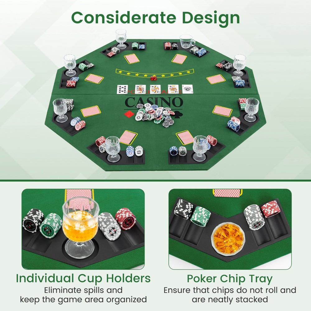 Costway 8 Player Green Foldable Texas Holdem Poker Table Topper with Carry Bag Image 5