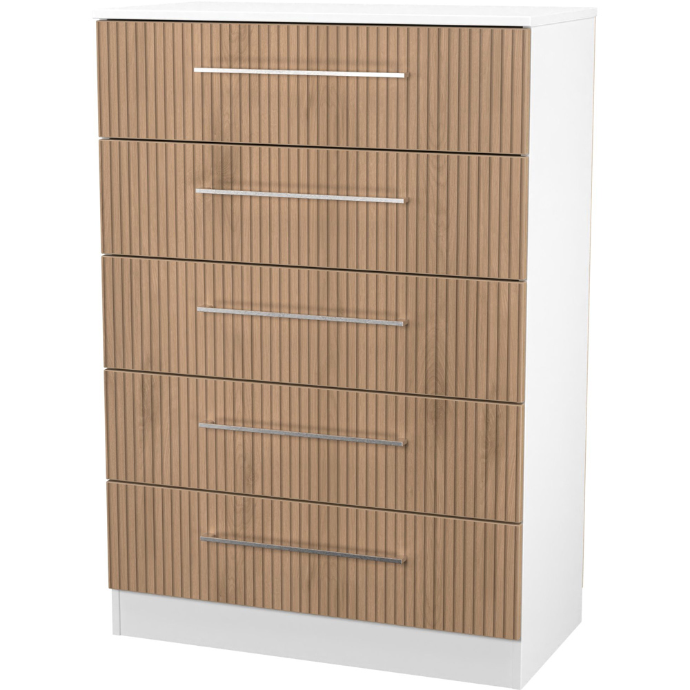Crowndale Worcester 5 Drawer Slatt Effect and White Chest of Drawers Ready Assembled Image 3
