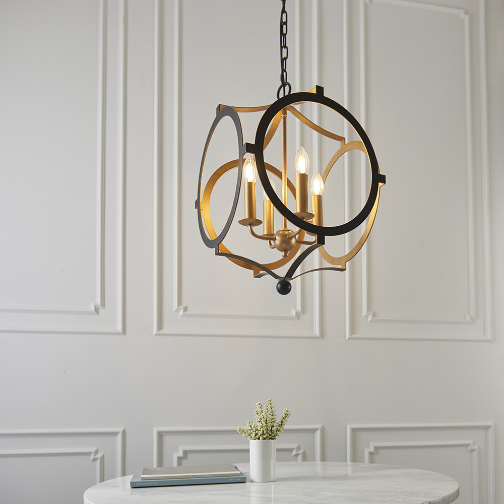 Merano Vicenza Matt Black and Gold 4 Light Pendant Ceiling Light Image 2