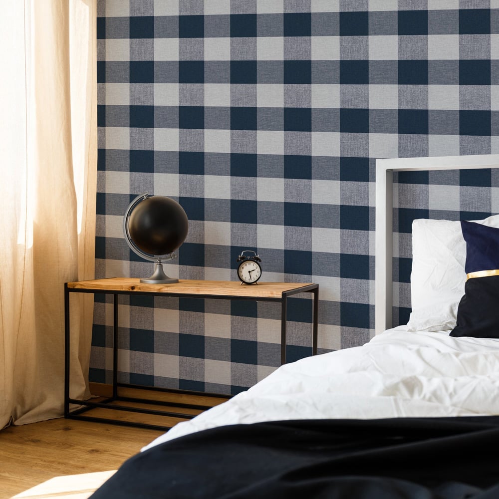 Fresco Glamorous Check Navy Wallpaper Image 3