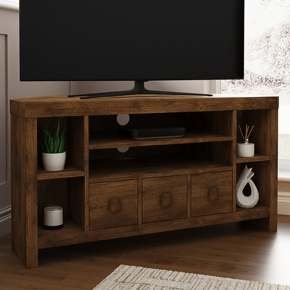 GFW Jakarta 3 Drawer 6 Shelf Mango Yellow Corner TV Unit Image 1