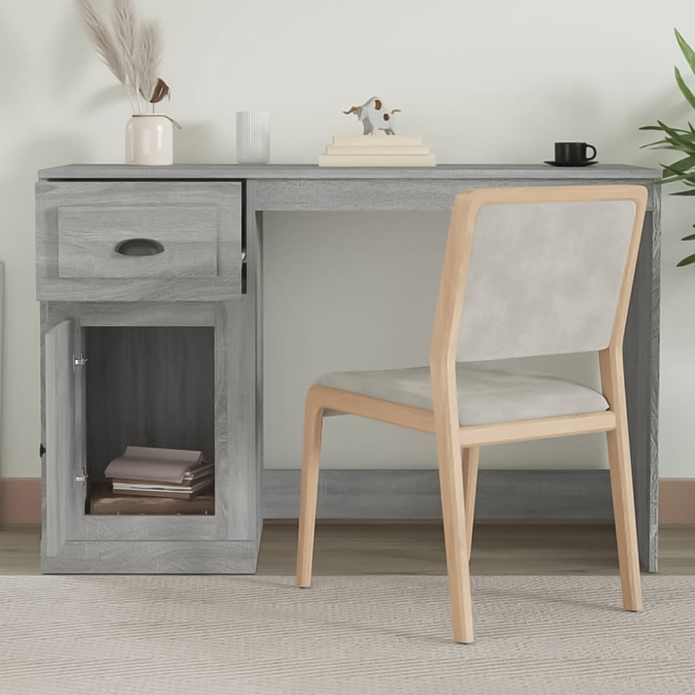 vidaXL Single Door Single Drawer Computer Desk Grey Image 1