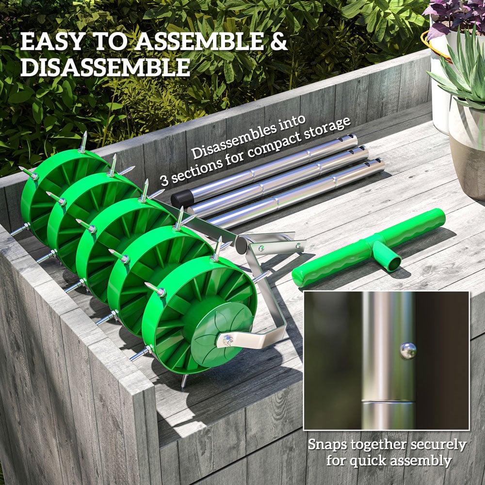 Outsunny Green Spike Roller with 3 Piece Handle and T Bar Grip 15cm Image 7