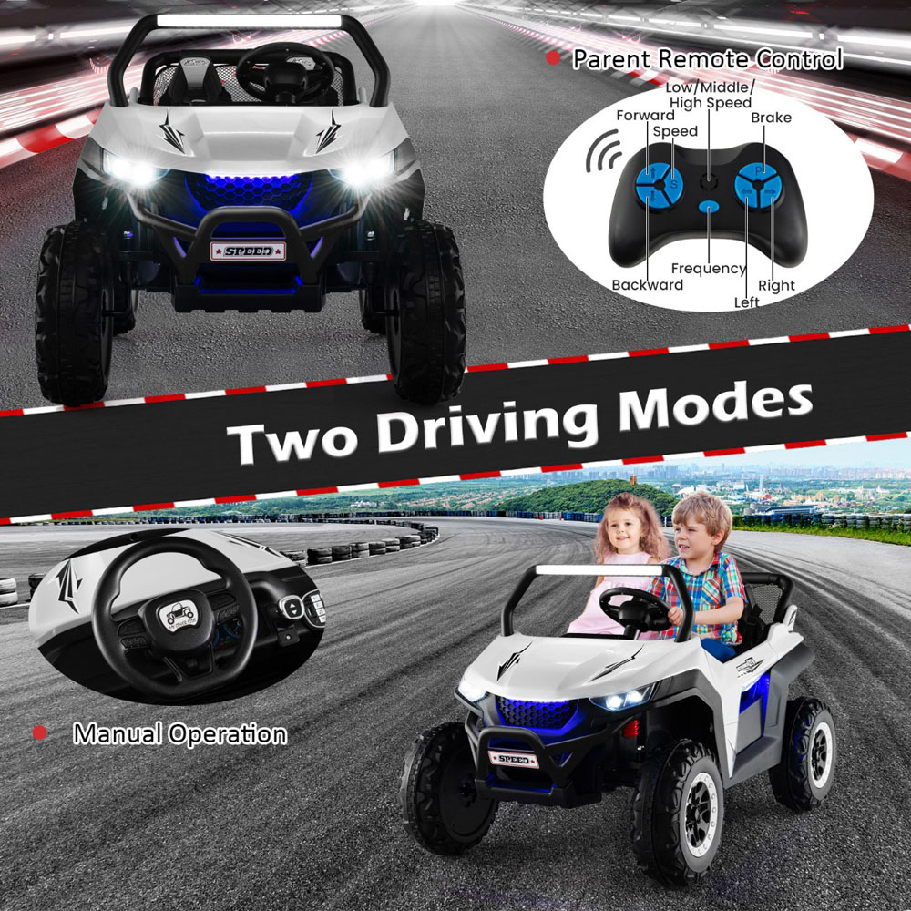 Costway White 2 Seater Battery Powered Electric Kids Ride on UTV Car Image 8