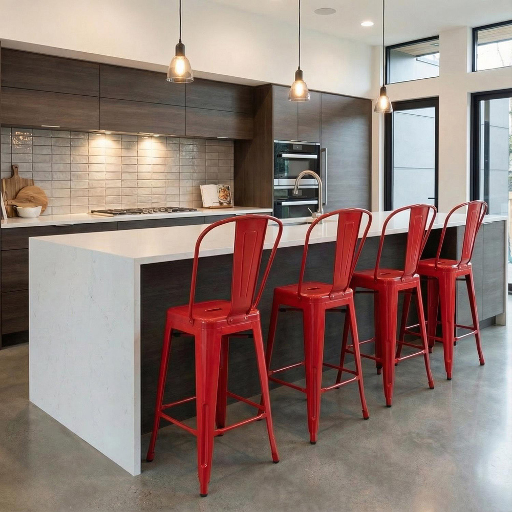FWStyle Red Gloss Metal Bar Chair 4 Pack Image 5