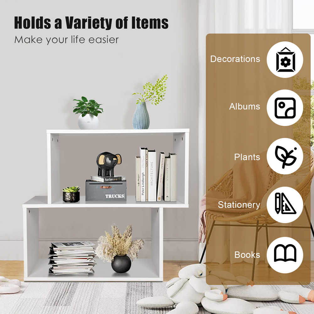 Costway 2 Shelf White Irregular Wooden Bookshelf Image 7