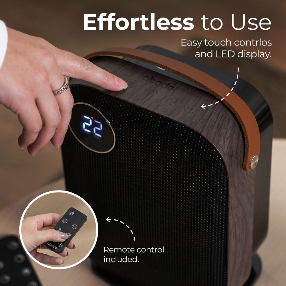 Abode ADTH1004 Black and Wood Grain Effect Ceramic Heater with Faux Leather Handle 1800W Image 8