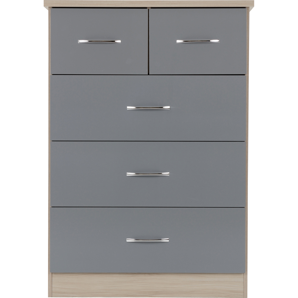 Seconique Nevada 5 Drawer Grey Gloss Light Oak Veneer Chest of Drawers Image 3