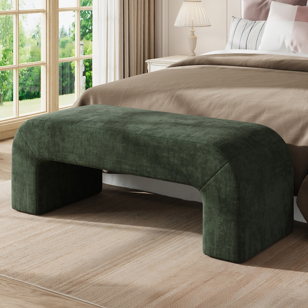 Living and Home Green Textured Velveteen Arch-Shaped Bench Image 1