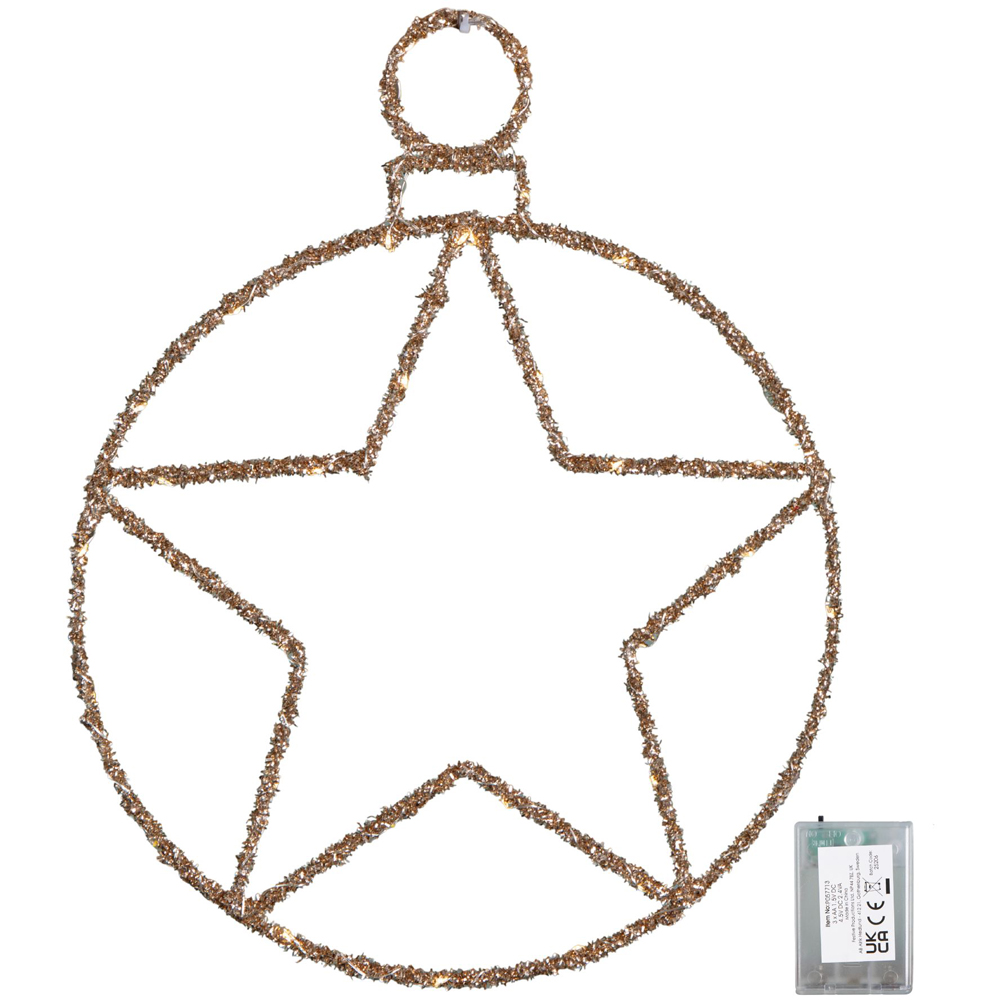 Samuel Alexander Warm White Twinkling LED Light Up Gold Star Ball Hanging Christmas Decoration Image 8