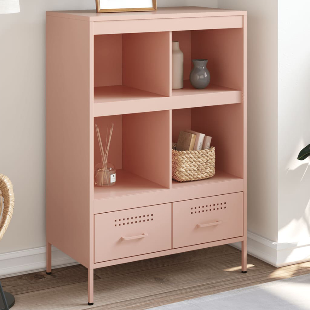 vidaXL 2 Drawer 4 Shelf Pink Cold-Rolled Steel Highboard Image 1