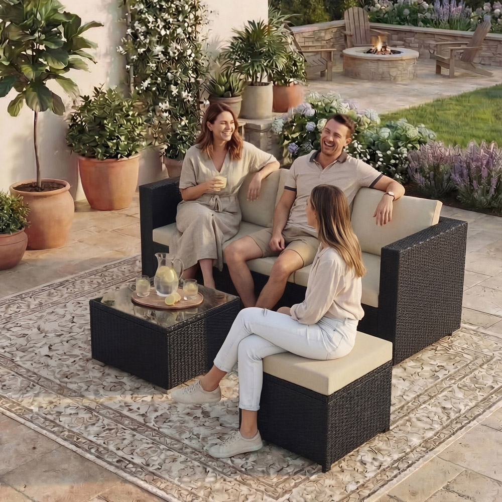 GARDEN VIDA Hampton 4 Seater Black Rattan Corner Lounge Set Image 3