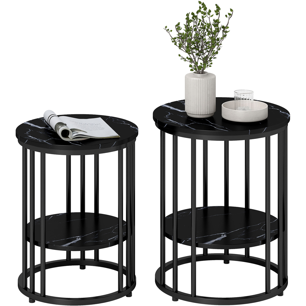 Portland Single Shelf Black Marble Effect Round Coffee Table Set of 2 Image 2