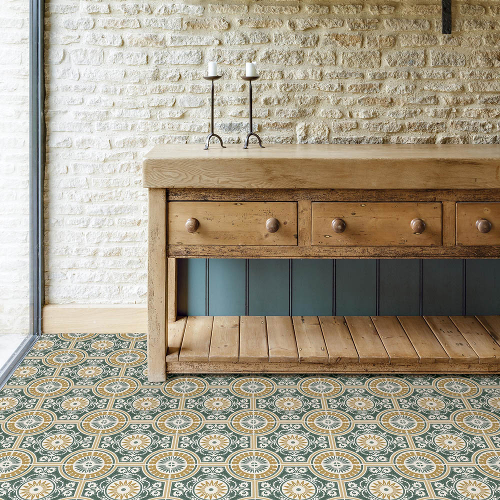 Floorpops Green and Yellow Ezra Peel and Stick Floor Tile 30.48 x 30.48cm 10 Pack Image 1