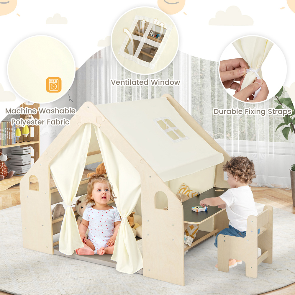 Costway Natural 6 in 1 Kids Playhouse Image 3