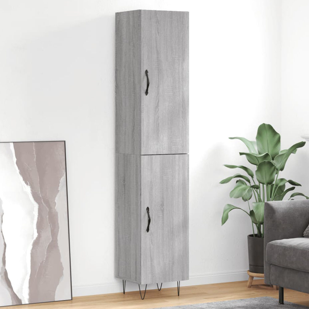 vidaXL 2 Door Grey Sonoma Slim Highboard with Hairpin Legs Image 1