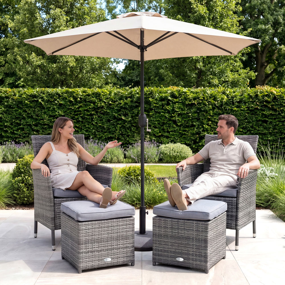 Charles Bentley Grey Rattan Foot Stool Set of 2 Image 7