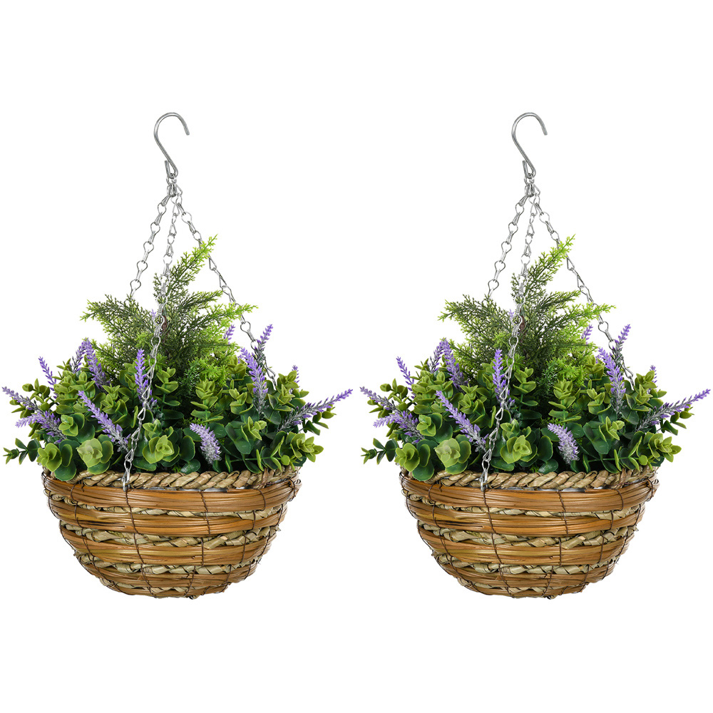 Portland Purple Lavender Flower Artificial Plant in Hanging Planter 2 Pack Image 1