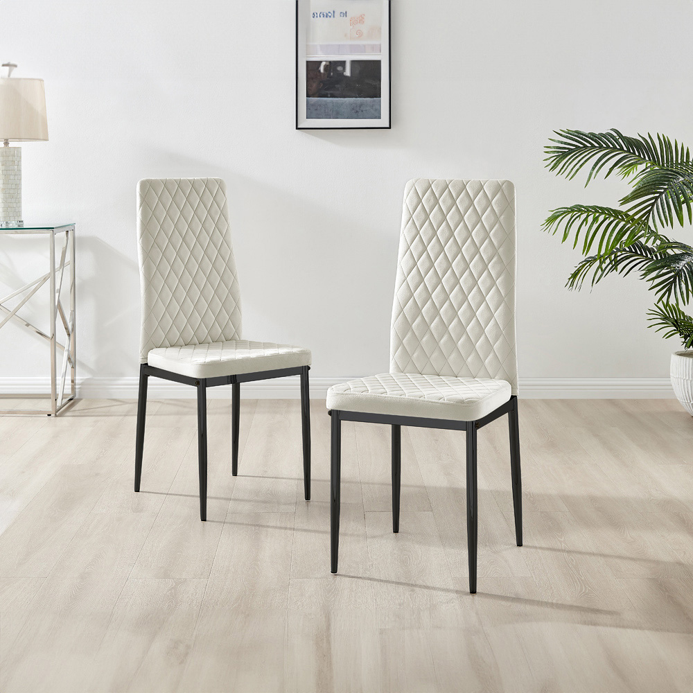 Furniturebox Copeland Valera Marble Effect 6 Seater Dining Set White Cream and Black Image 3