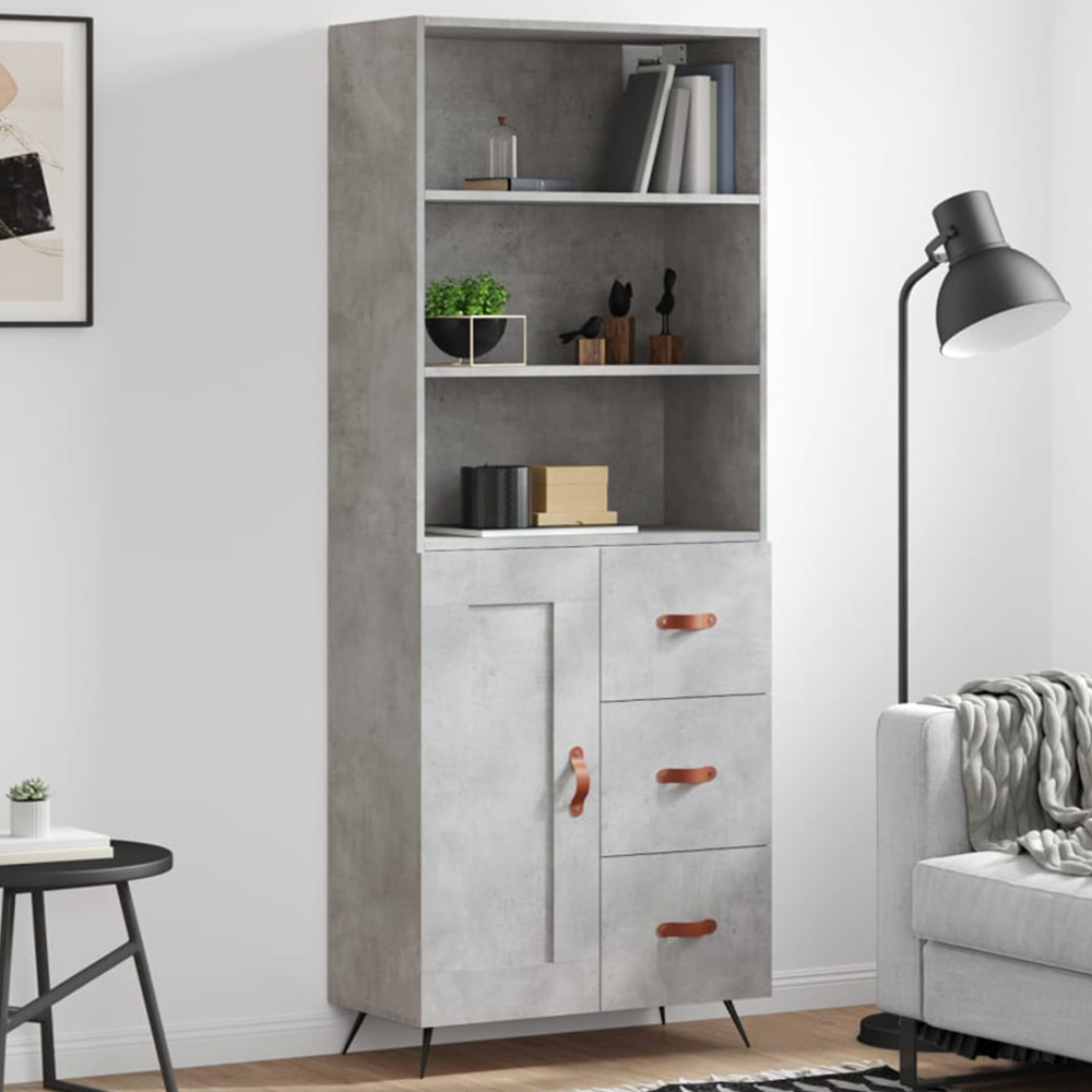 vidaXL Single Door 3 Drawer 3 Shelf Concrete Grey Highboard Image 1