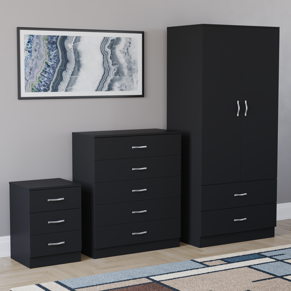VIDA DESIGNS Riano Black 3 Piece Bedroom Furniture Set Image 1