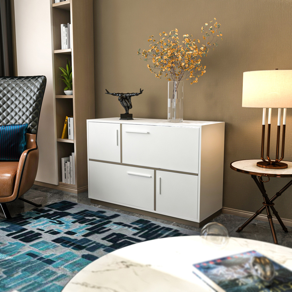 Decorotika Mares 4 Door White and Galaxy Coffee Sideboard Cabinet Image 4