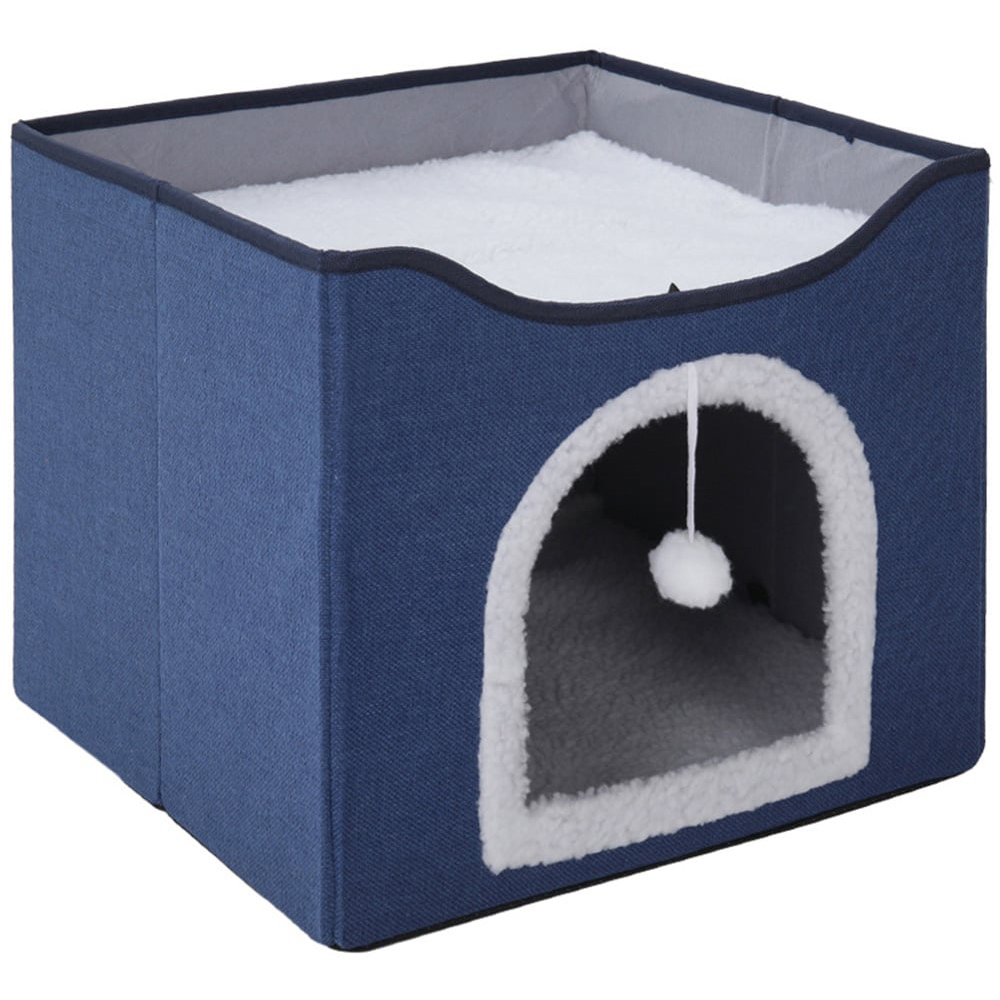 H&O Direct 1.5ft Blue Foldable Cat Bed with Scratching Pad Image 1