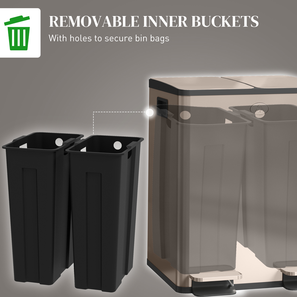 HOMCOM Golden Dual Compartment Pedal Kitchen Bin 40L Image 7