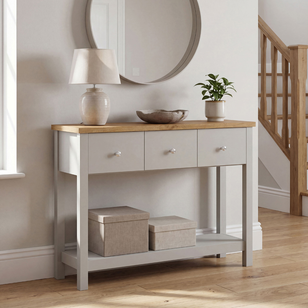 VIDA DESIGNS Arlington 3 Drawer Grey and Oak Console Table Image 4
