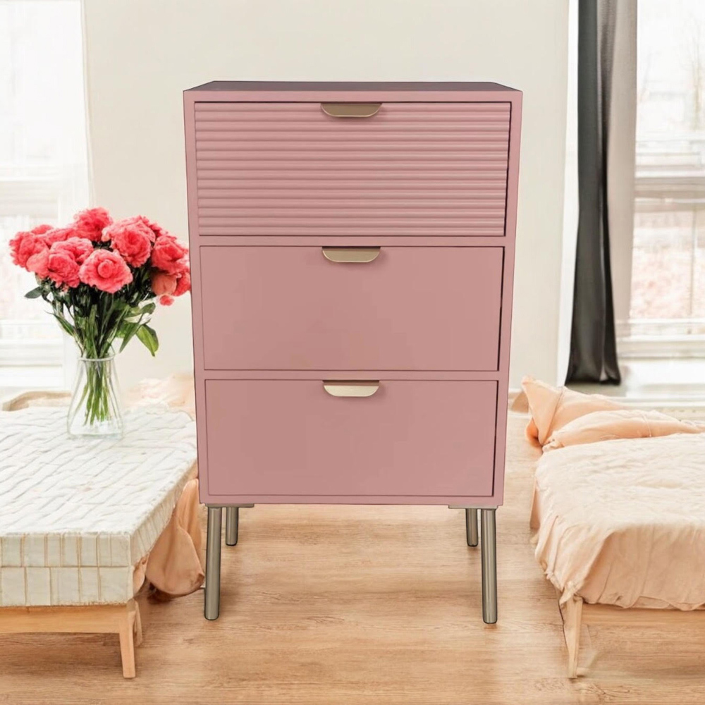 Acacia Home 3 Drawer Pink Wooden Chest of Drawers Image 3