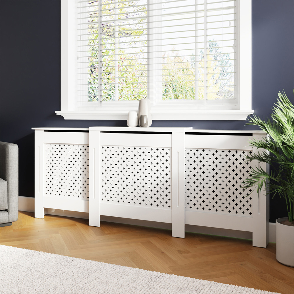 GFW Heidi White Lattice Panel Design Adjustable Radiator Cover Image 2