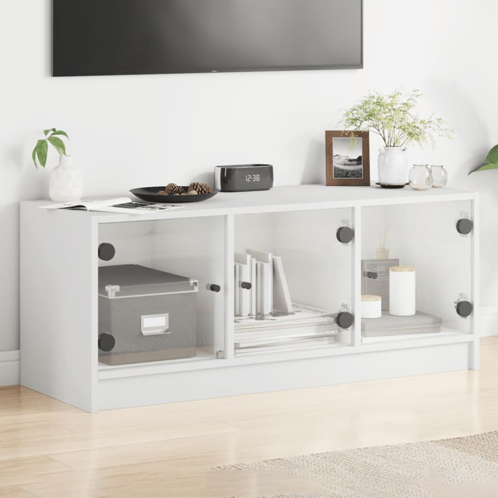 vidaXL 3 Glass Door White TV Cabinet Image 1