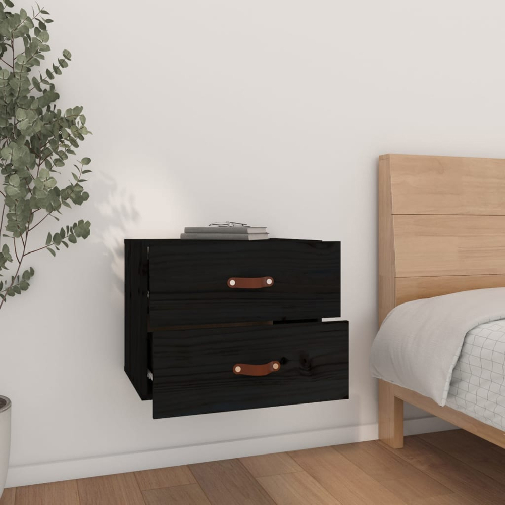 vidaXL 2 Drawer Black Wall Mounted Bedside Table Image 8