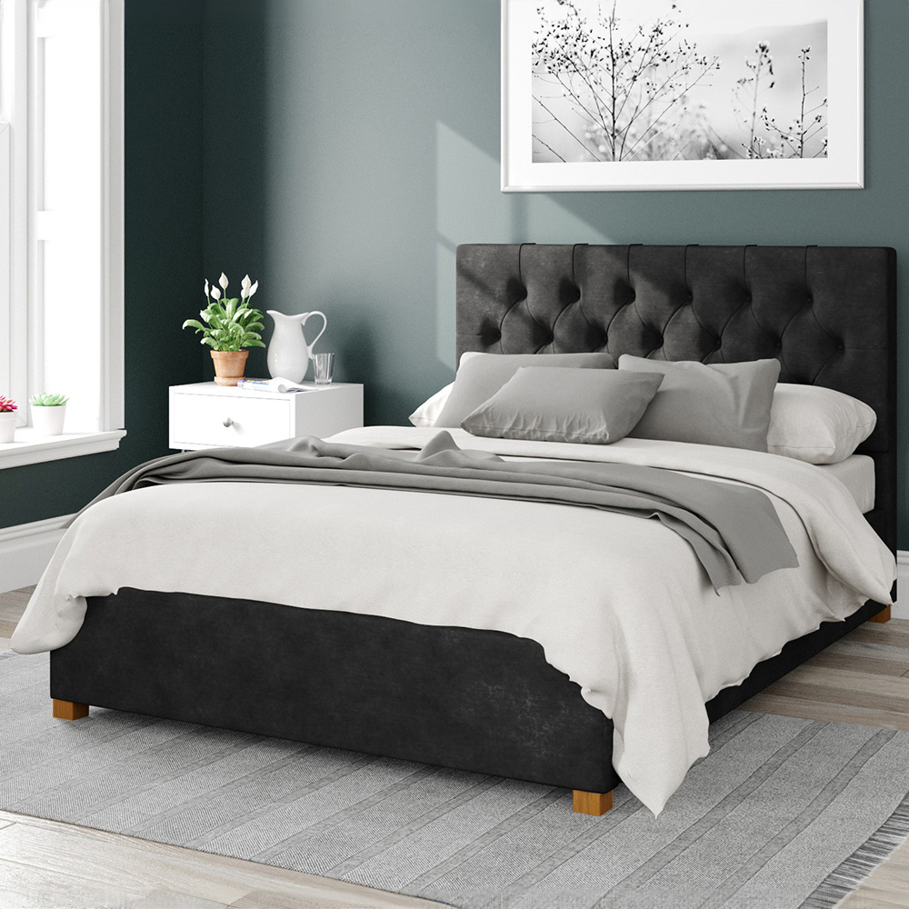 Aspire Olivier Single Charcoal Kimiyo Linen Ottoman Bed Image 1