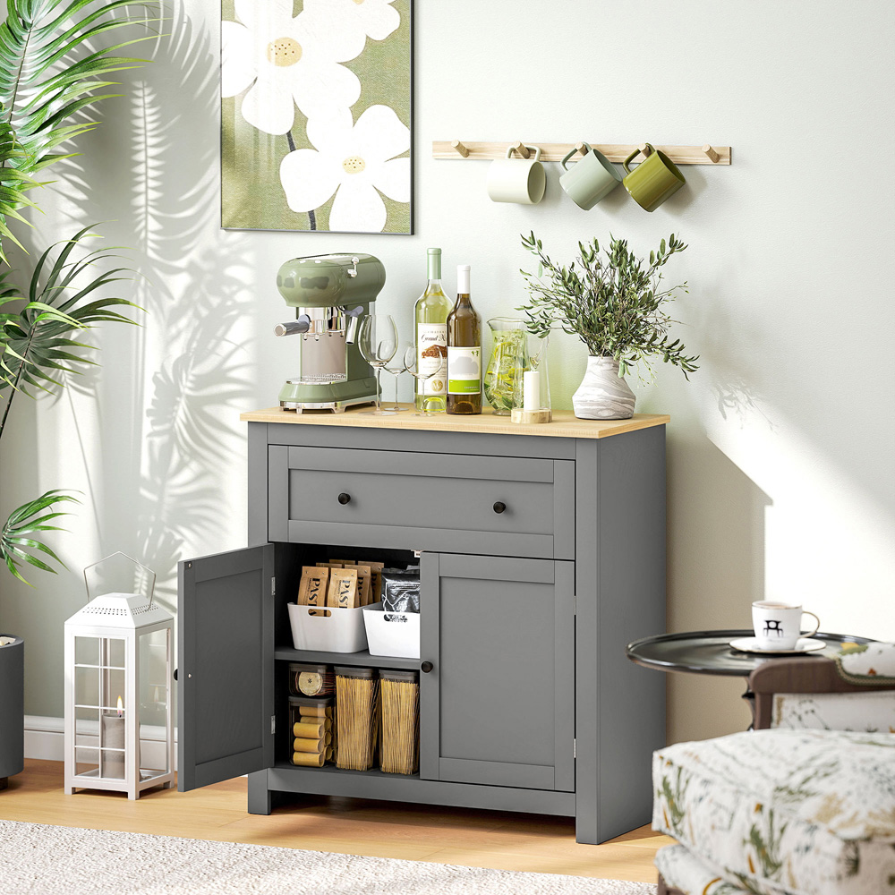 HOMCOM Grey Sideboard Storage Cabinet with Adjustable Shelf Image 3