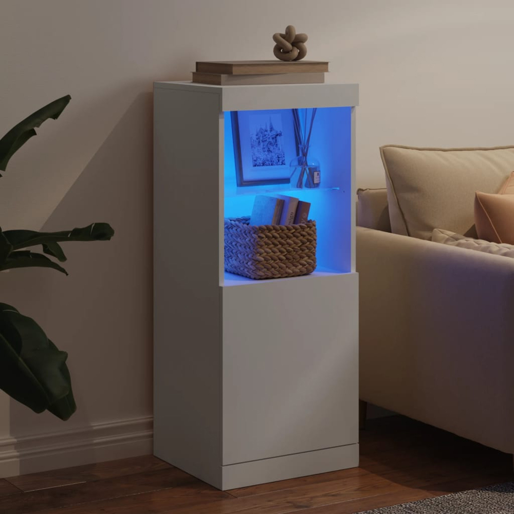 vidaXL Single Door 2 Shelf White LED Sideboard Image 3