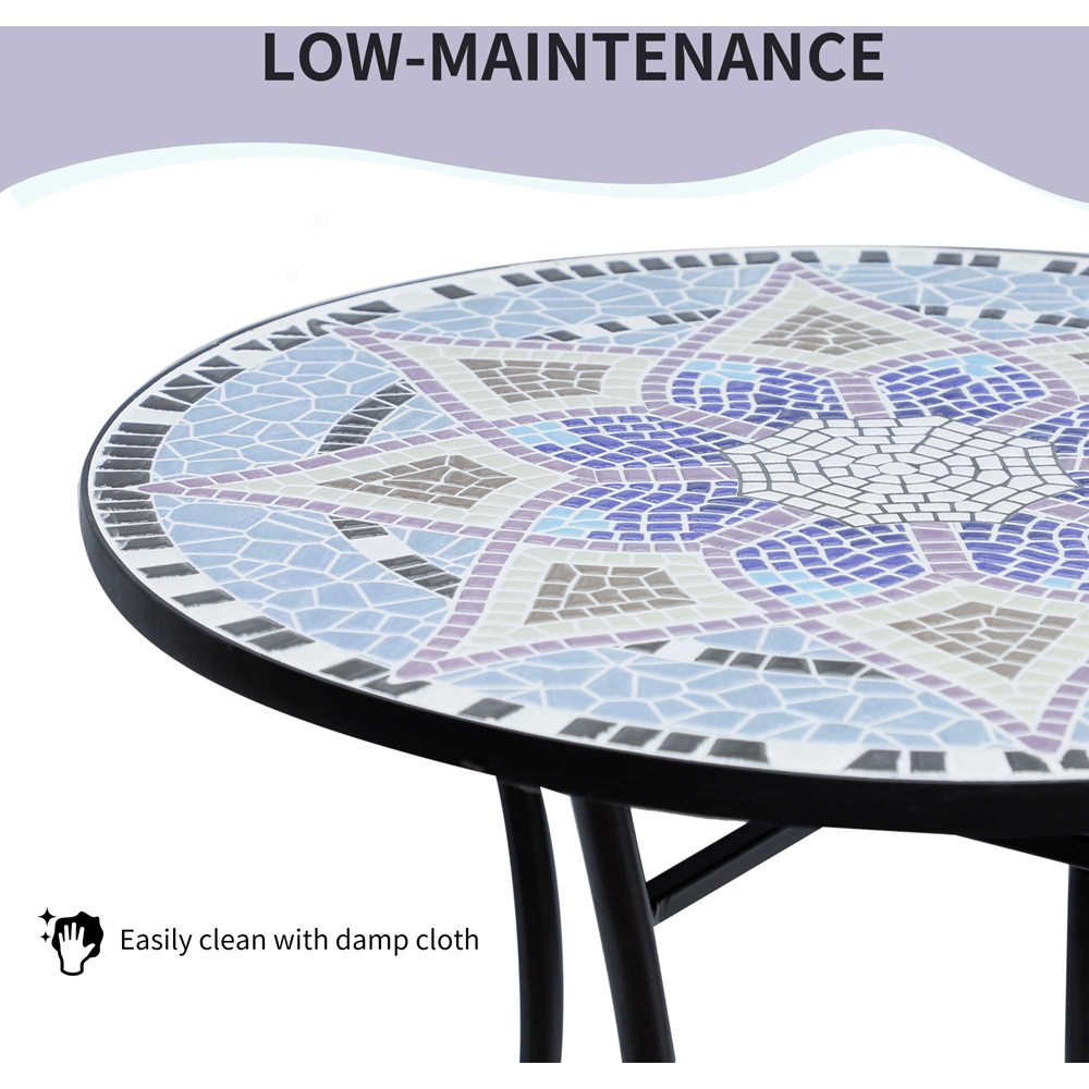 Outsunny Blue and White Mosaic Round Bistro Coffee Side Table Image 7