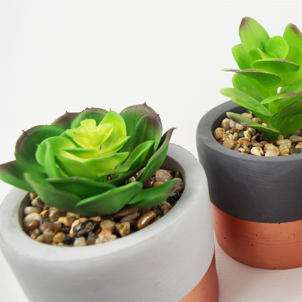 Leaf Succulent Artificial Plant with Copper Band Stoneware Mini Planter 14cm 3 Pack Image 2