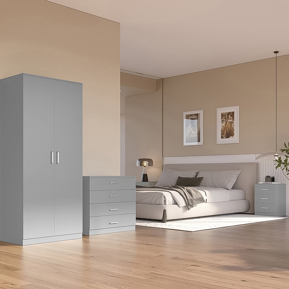 Seconique Dakota 2 Door Wardrobe Light Grey Bedroom Furniture Set Image 1