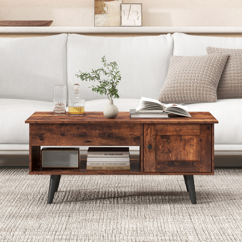 Costway Single Door Single Shelf Rustic Brown Lift Top Coffee Table Image 4