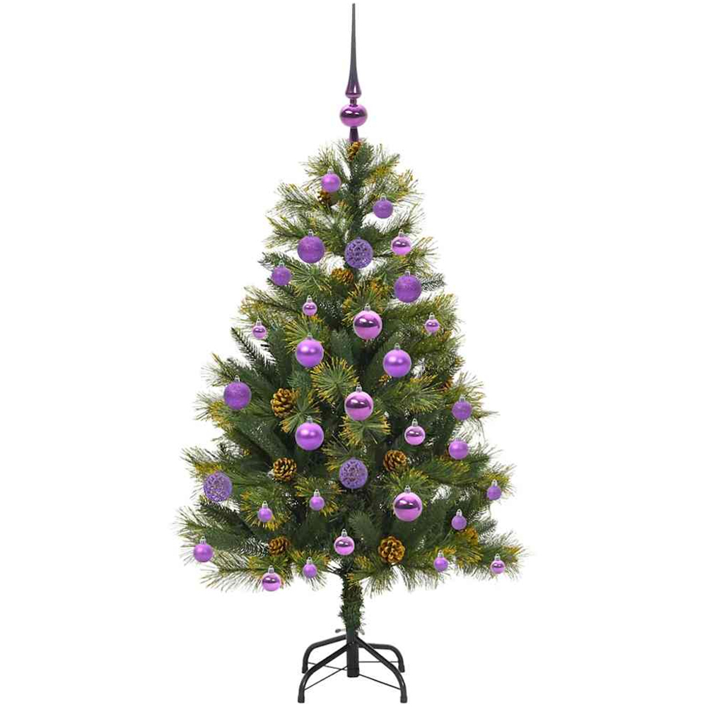 vidaXL Pre-Lit Lilac Baubles and Pinecones Green Artificial Christmas Tree 4ft Image 4